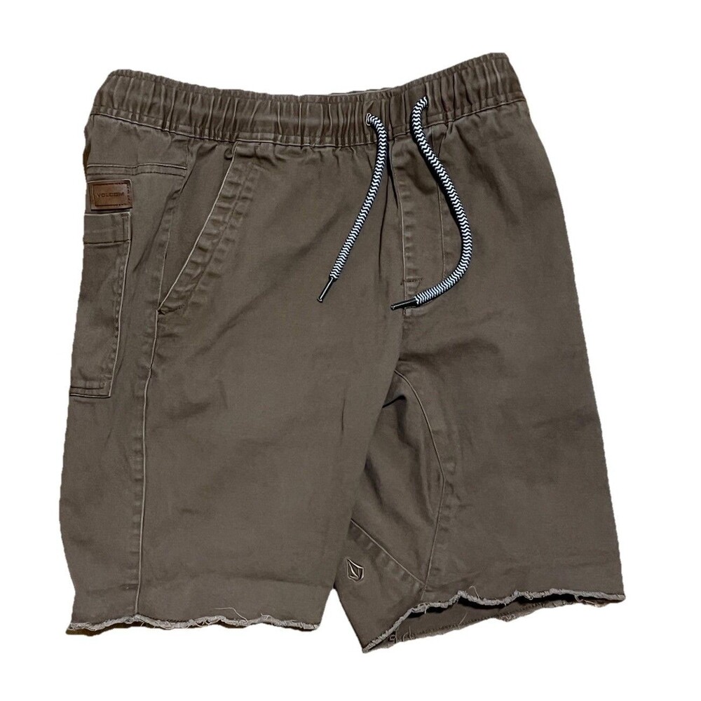 Volcom Elastic Waist Pull-on Chino Shorts Raw Hem Dark Khaki Medium Surf Skate